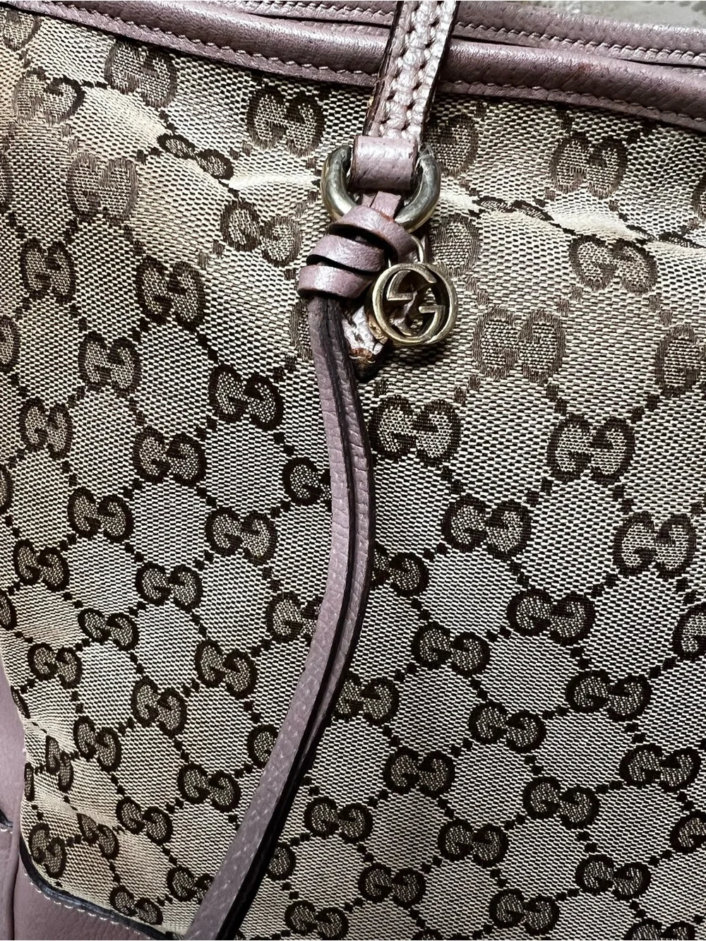 Gucci Bree GG Canvas Leather Tote Bag Pink/Taupe Authentic Made in Italy 323671